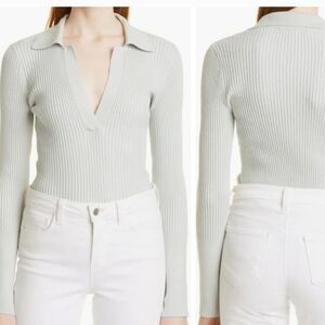 Toccin Mix Rib Cotton & Wool Blend Henley Sweater in Mint Sz Medium M